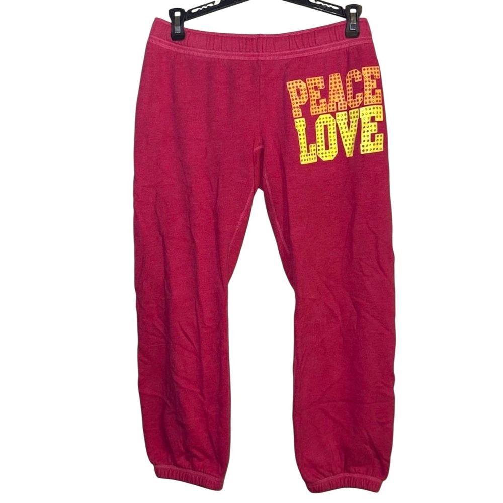 Victoria's Secret PINK XS Pink Rhinestone Bling Sweatpants Peace Love Y2K Lounge